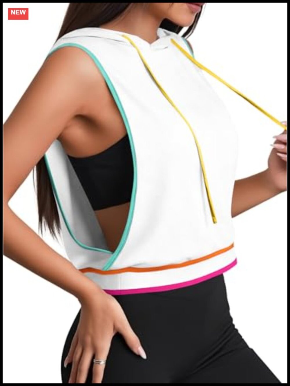 Sleeveless Hooded Crop Tank Top Open Side Workout Gym Top